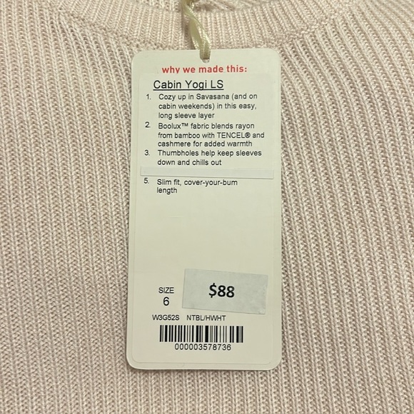 Lululemon Cabin Yogi Long Sleeve Sweater In NTBL/WHT Natural Blush NWT Size 6 - Picture 10 of 11